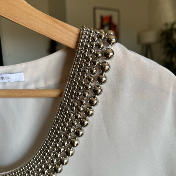 Diane Von Furstenberg Elegant Ivory Beaded Women's Blouse Size S - Picture 3 of 4